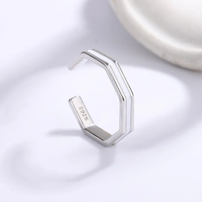 Sterling Silver Linetype Black White Adjustable Rings