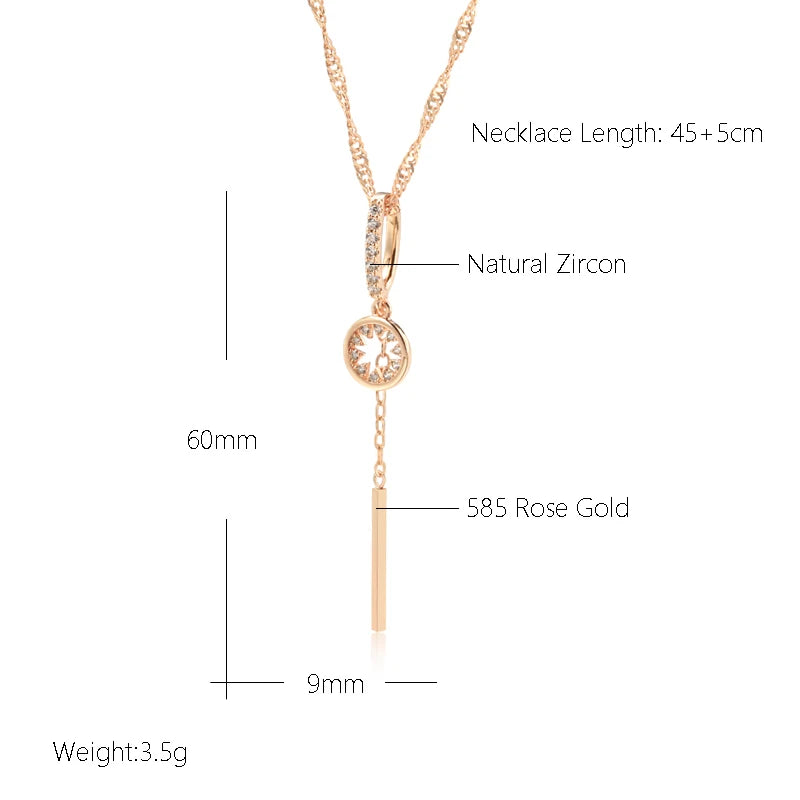 Fashion Tassel Hollow Pendant Natural Zircon 585 Gold Color Necklace