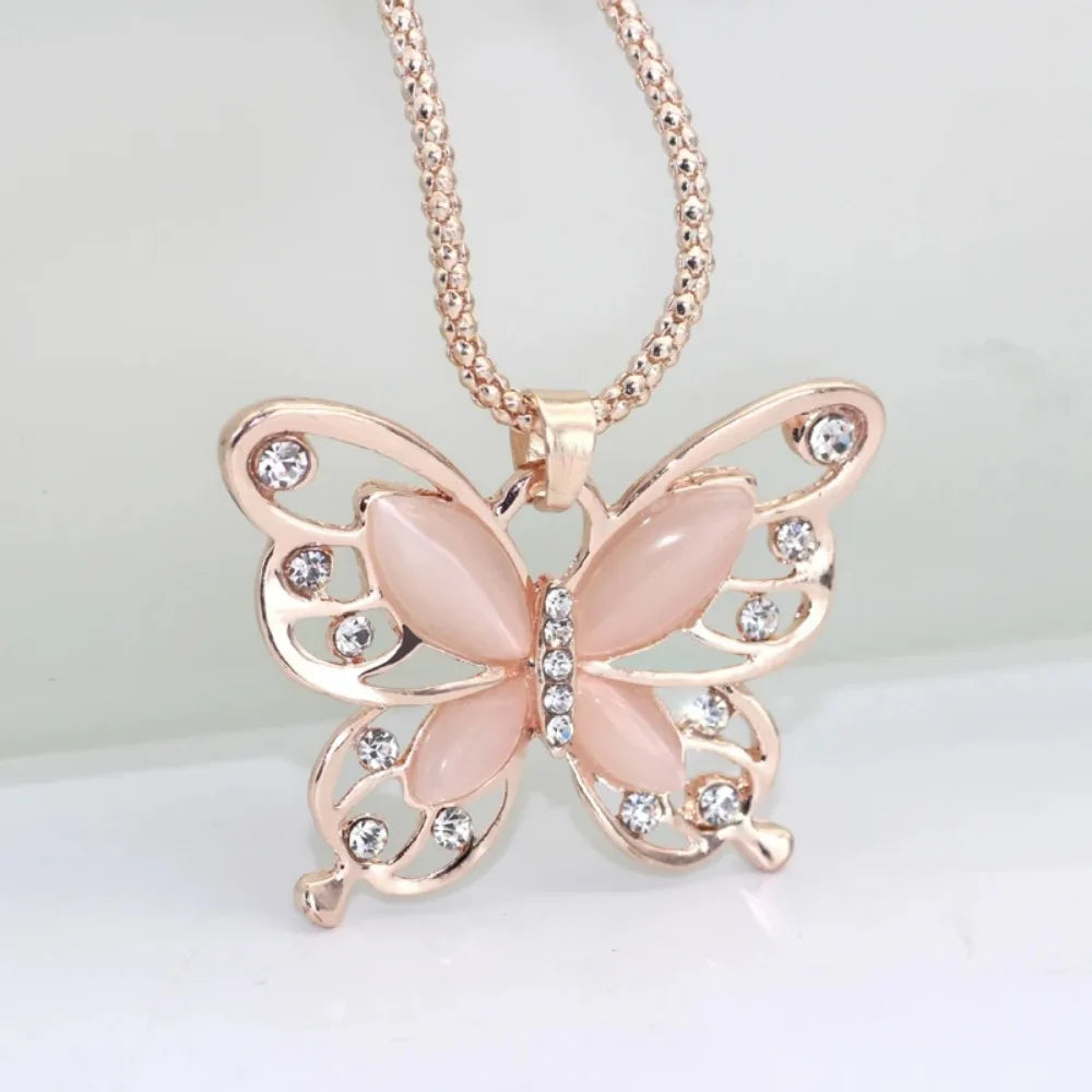 Necklace Choker Pendent Rose Gold Color Opal Butterfly Pendant