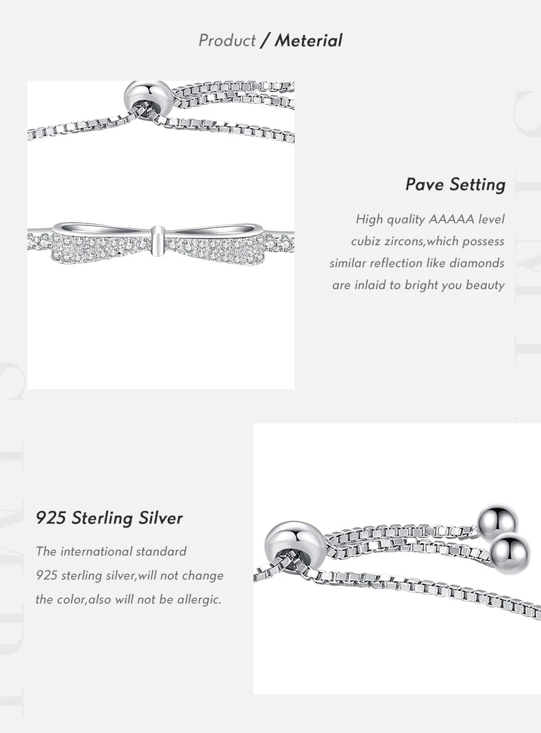 925 Sterling Silver Sparkling Zirconia Bowknot Bracelet