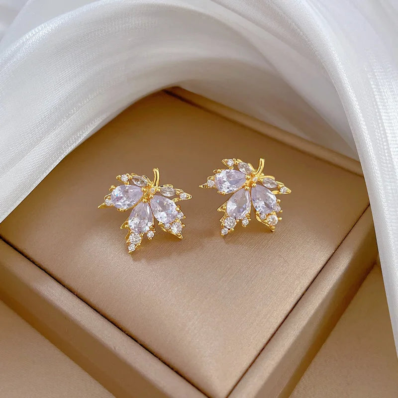 Luxury Shiny Zircon Maple Leaf Jewelry Set