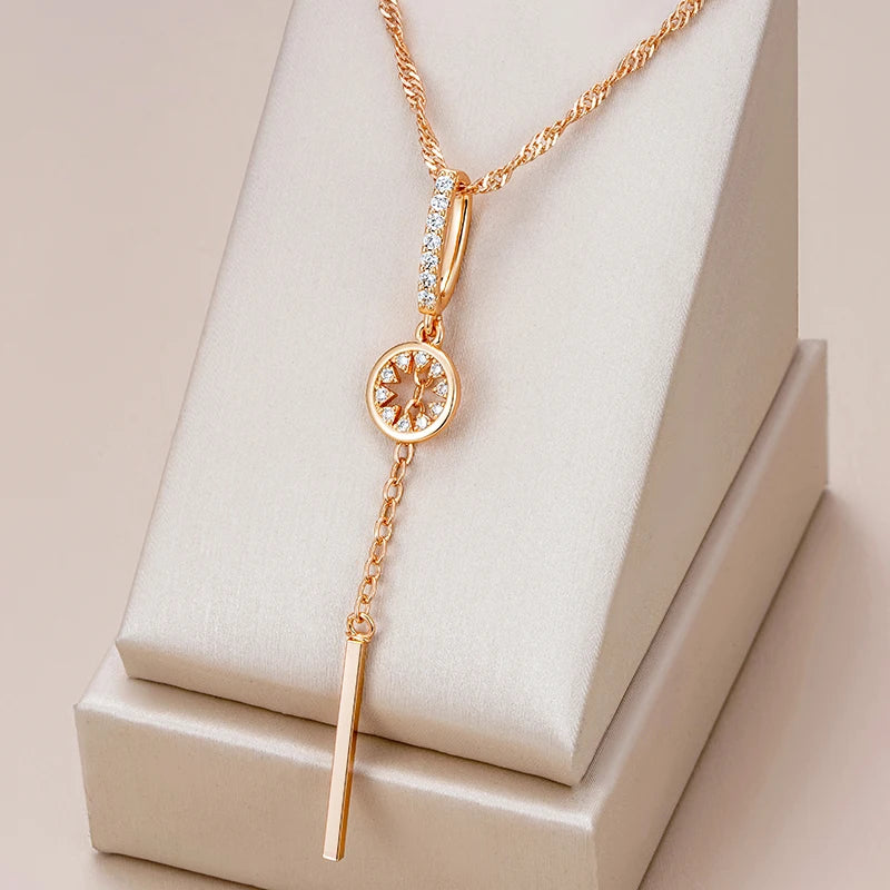 Fashion Tassel Hollow Pendant Natural Zircon 585 Gold Color Necklace