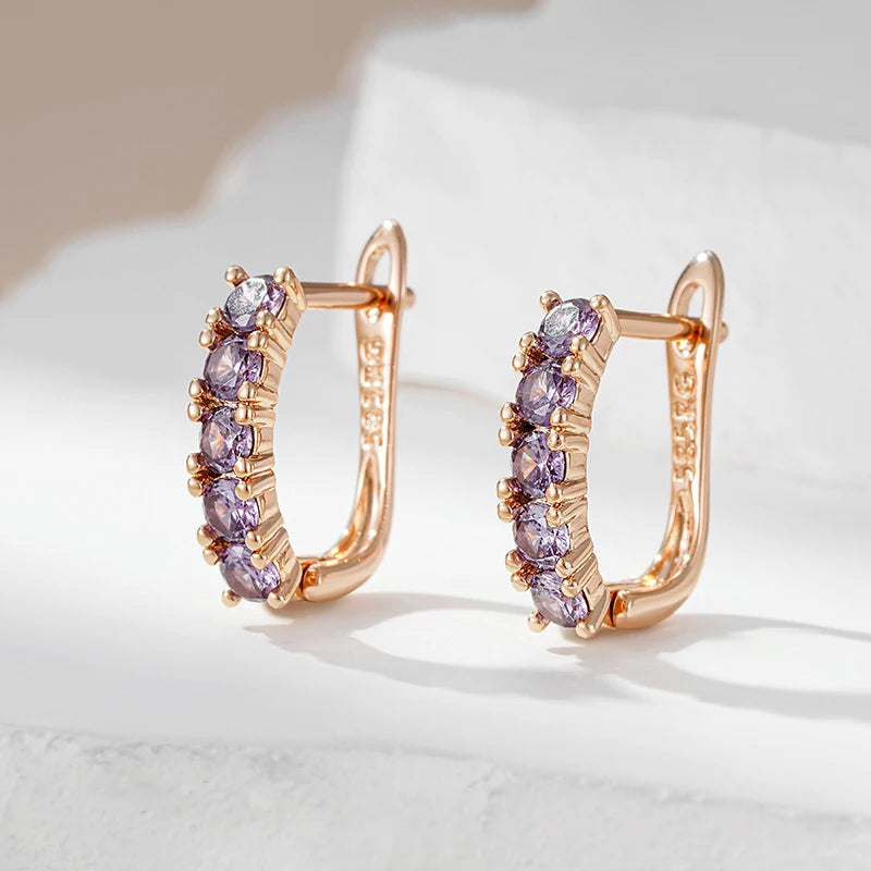 Purple Natural Zircon Round Cut Drop Earrings