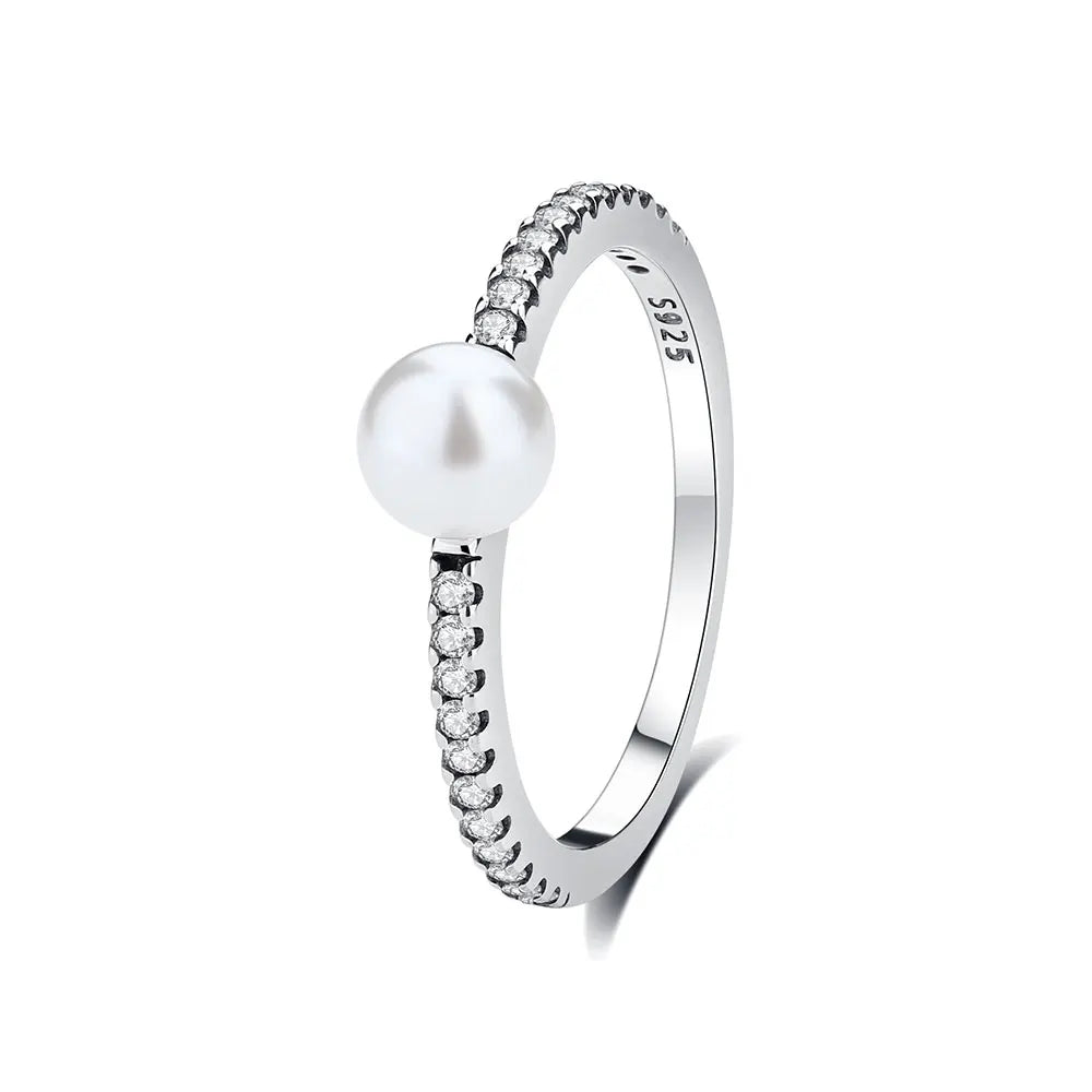 Original 925 Sterling Silver Rings Crystal Pearl Ring