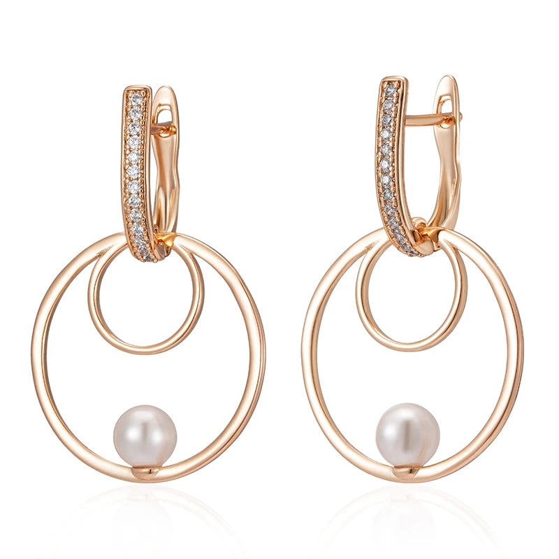 Pearl Round Natural Zircon Micro Wax Setting Earrings