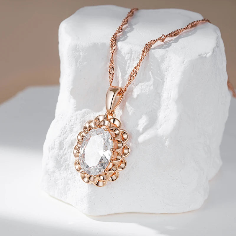 585 Rose Gold Color Crystal Flower Pendant Necklace