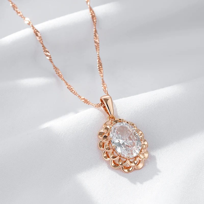 585 Rose Gold Color Crystal Flower Pendant Necklace