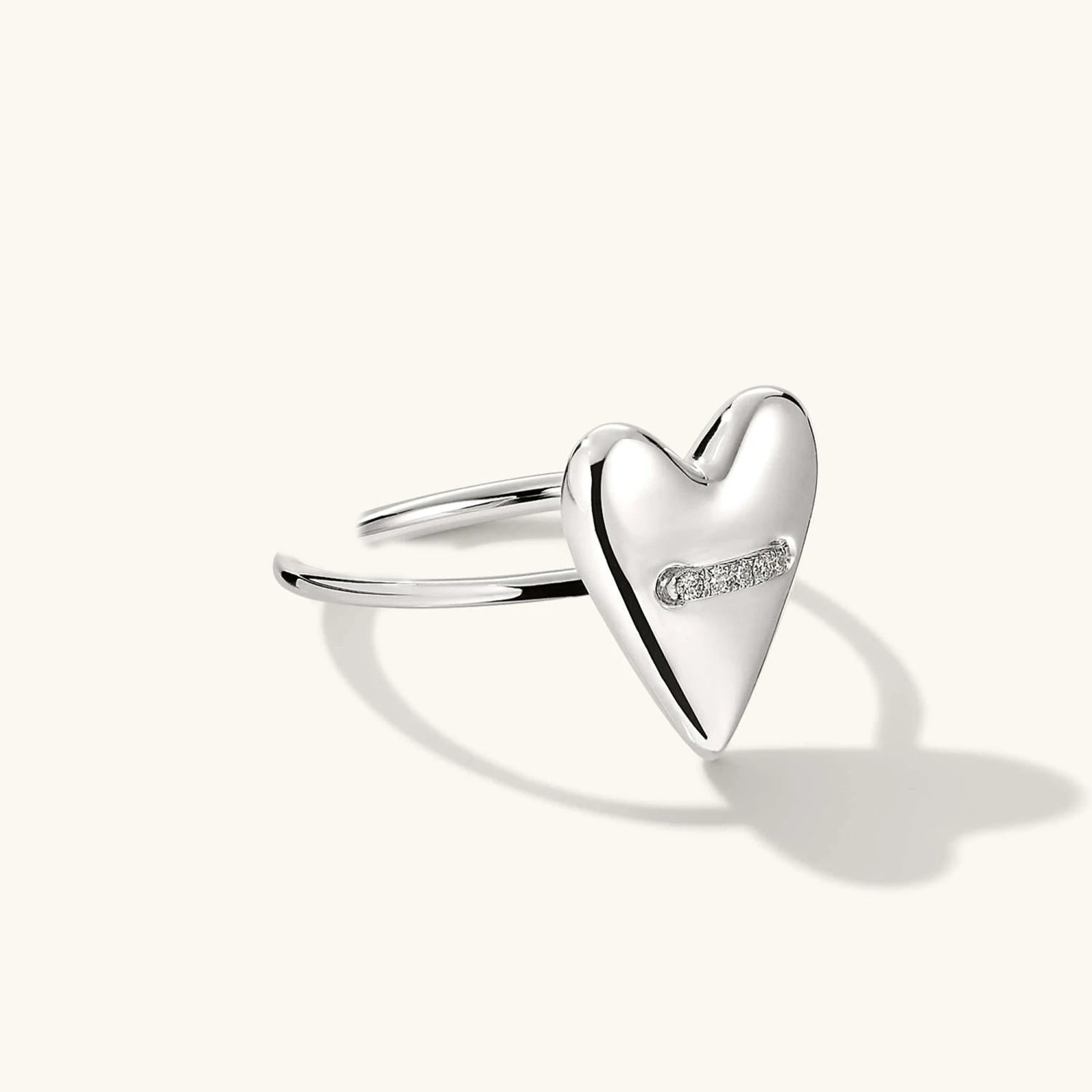 925 Sterling Silver Heart Adjustable Open Ring