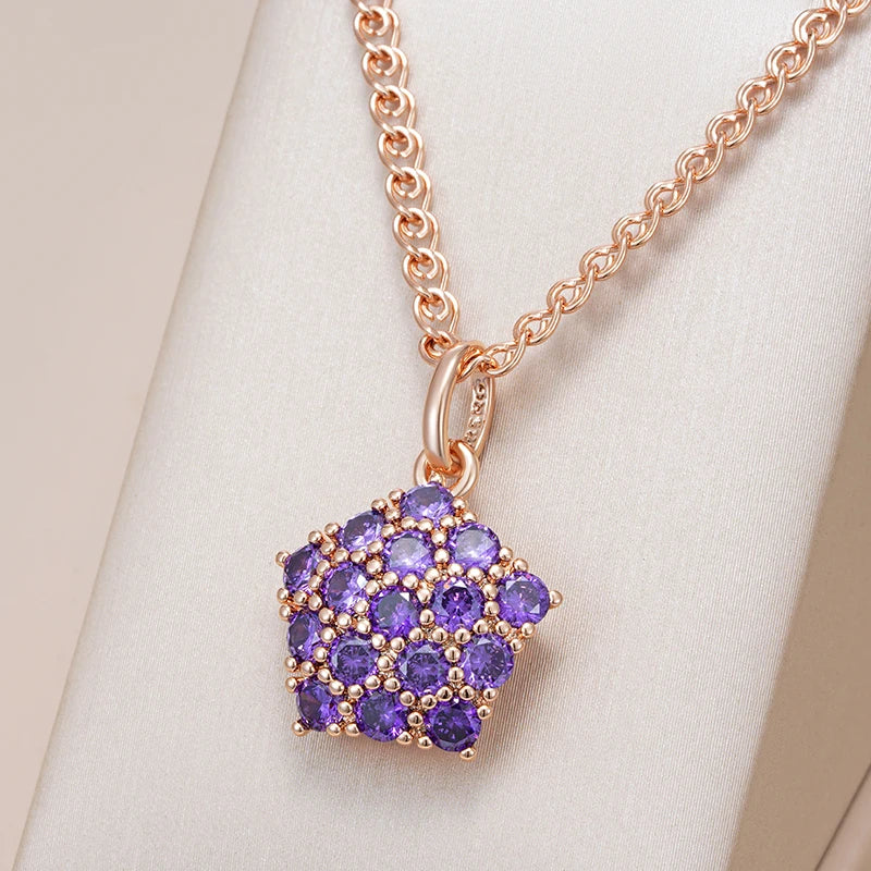 Shiny Purple Natural Zircon Pendant Necklace