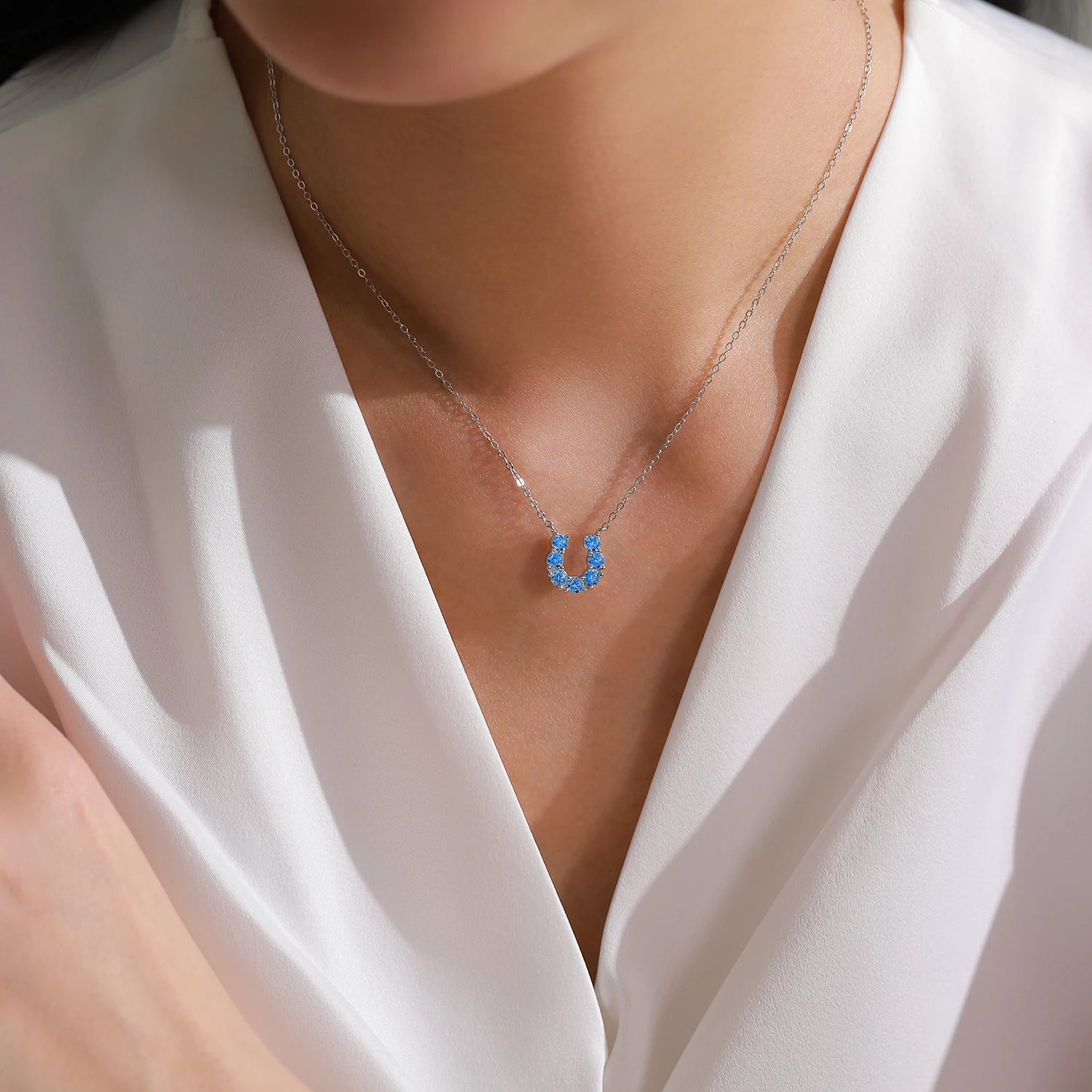 Lucky Blue Horseshoe Necklace