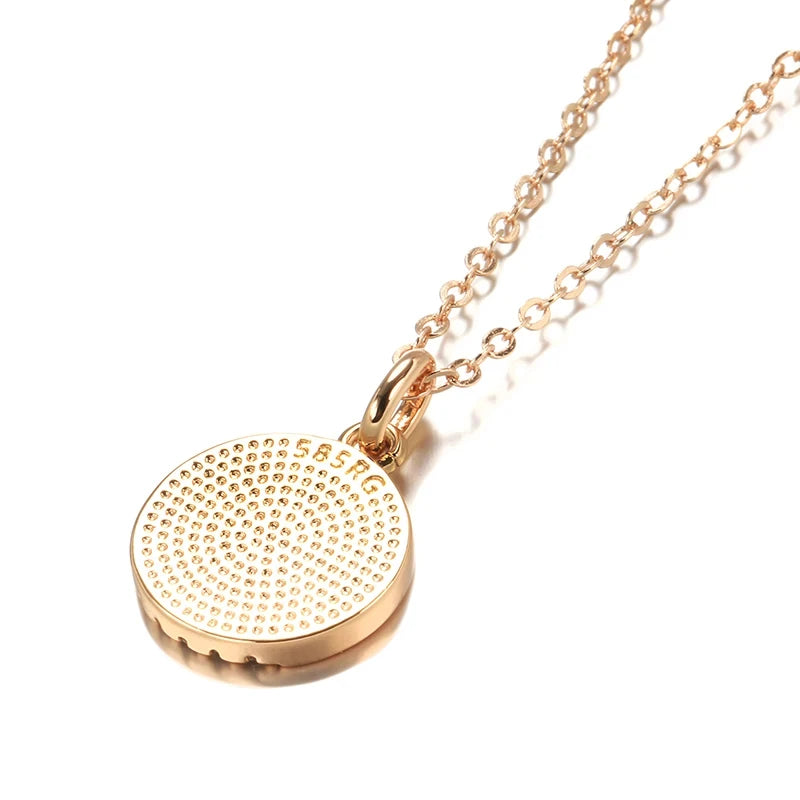 585 Rose Gold Color Round Coin Pendant Necklaces