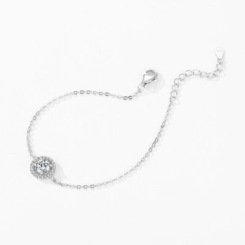 925 Sterling Silver Round Sparkling CZ Link Chain Charm Bracelet