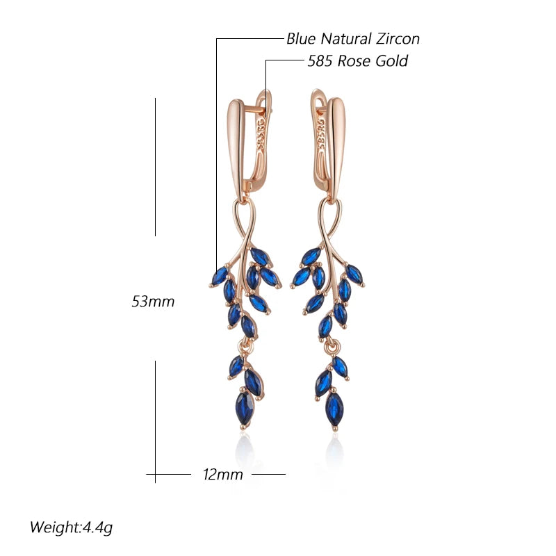 Natural Zircon Leaf Shape Long Dangle Earrings