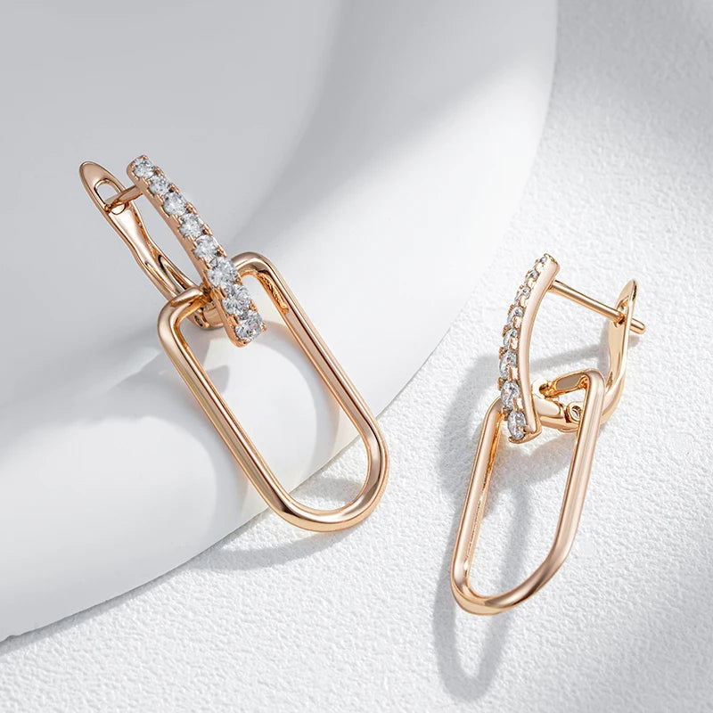 Rose Gold Color Glossy Hollow Square Drop Earring