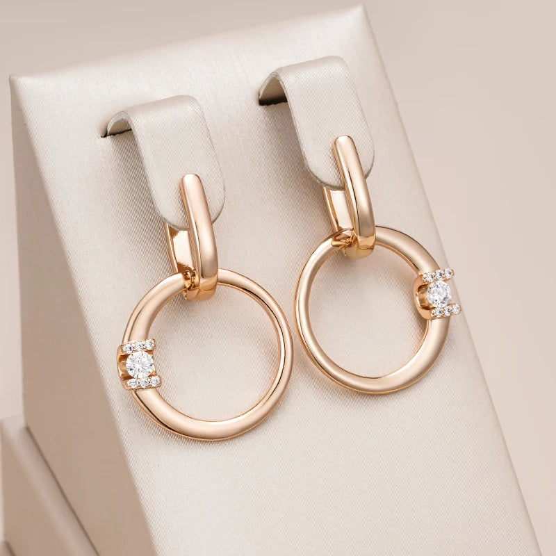 Rose Gold Color Glossy Hollow Round Drop Earring