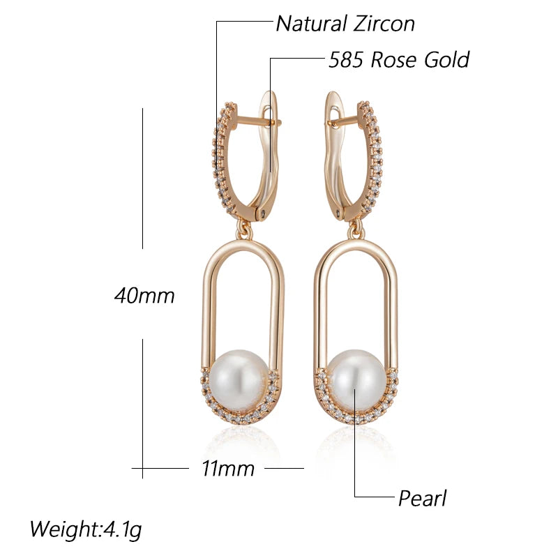 Luxury  Rose Gold Pearl Long Drop Earrings