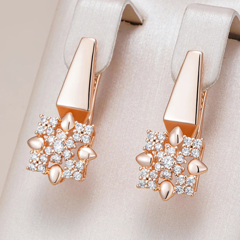 585 Rose Gold Color Crystal Flower Drop Jewelry Sets