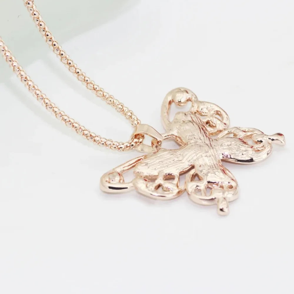 Necklace Choker Pendent Rose Gold Color Opal Butterfly Pendant