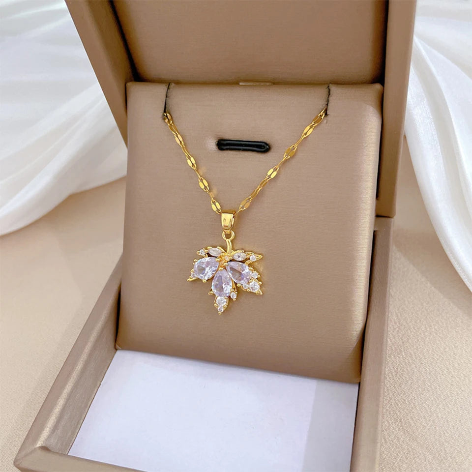 Luxury Shiny Zircon Maple Leaf Jewelry Set