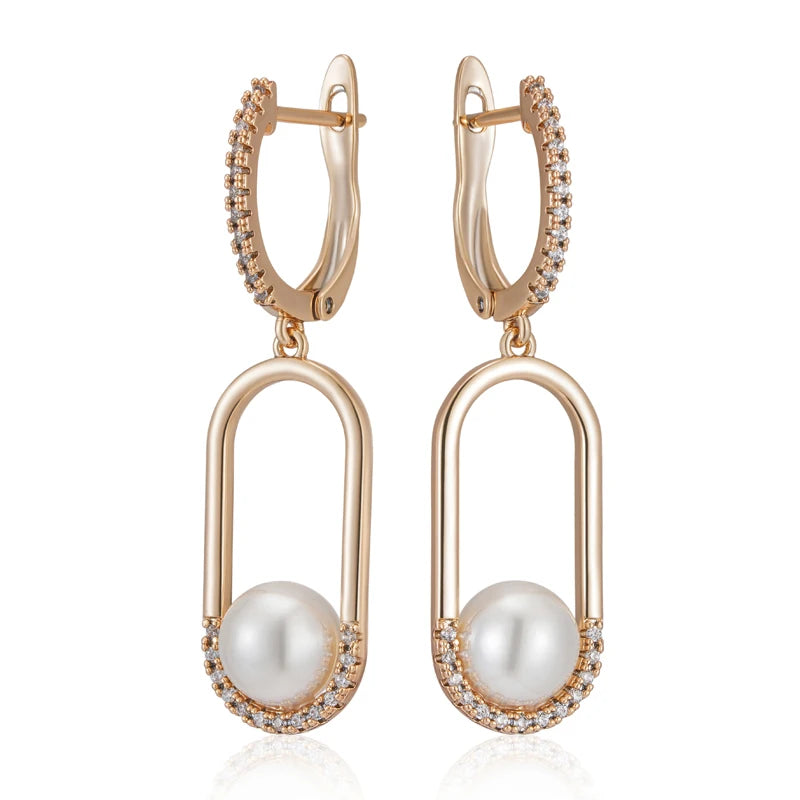 Luxury  Rose Gold Pearl Long Drop Earrings