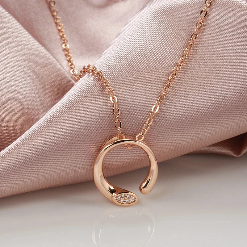 Simple 585 Rose Gold Color Pendant Necklace