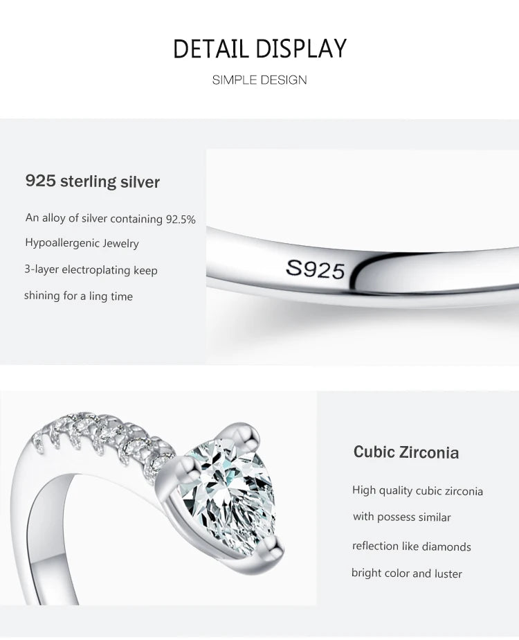 925 Sterling Silver Water Drop Shape Dazzling Finger Ring