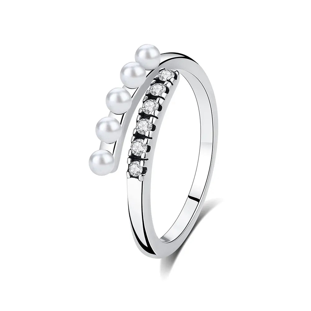 Original 925 Sterling Silver Rings Crystal Pearl Ring