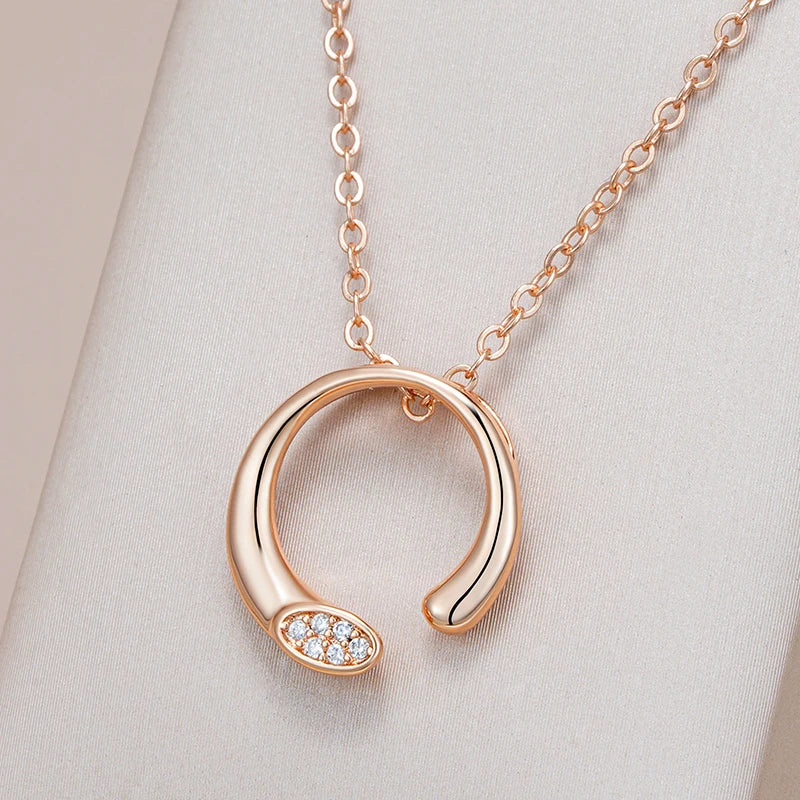 Simple 585 Rose Gold Color Pendant Necklace