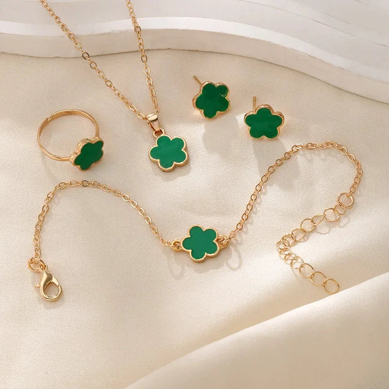 Lucky Five-petal Flower Clover Party Jewelry set