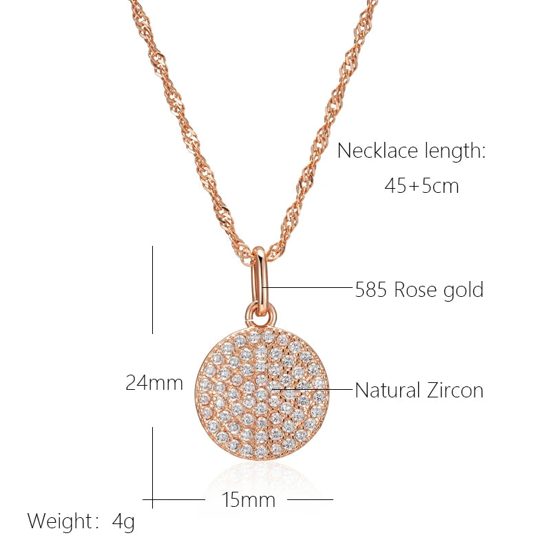 Full White Zircon Coin Round Pendant Gold Color Wave Chain Necklace