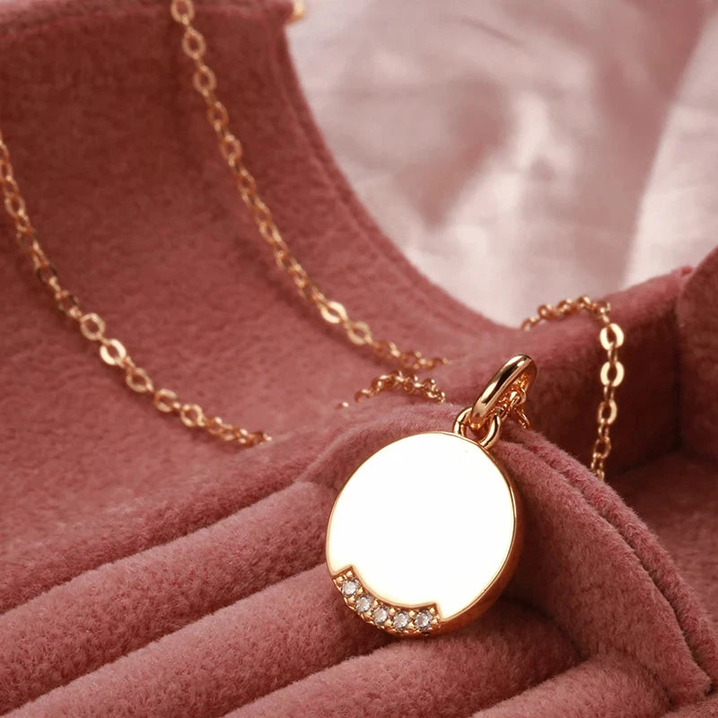 585 Rose Gold Color Round Coin Pendant Necklaces