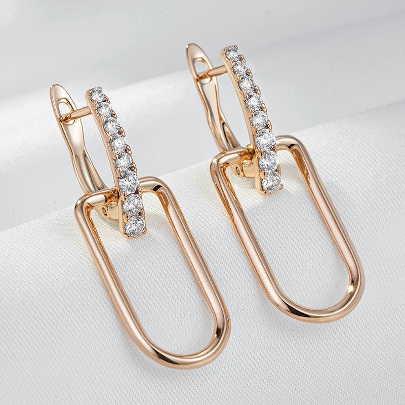 Rose Gold Color Glossy Hollow Square Drop Earring