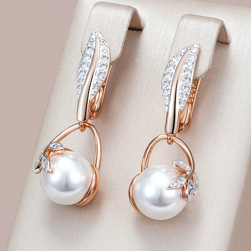 Crystal Flower Pearl Drop Earrings