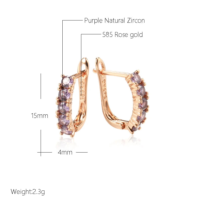 Purple Natural Zircon Round Cut Drop Earrings