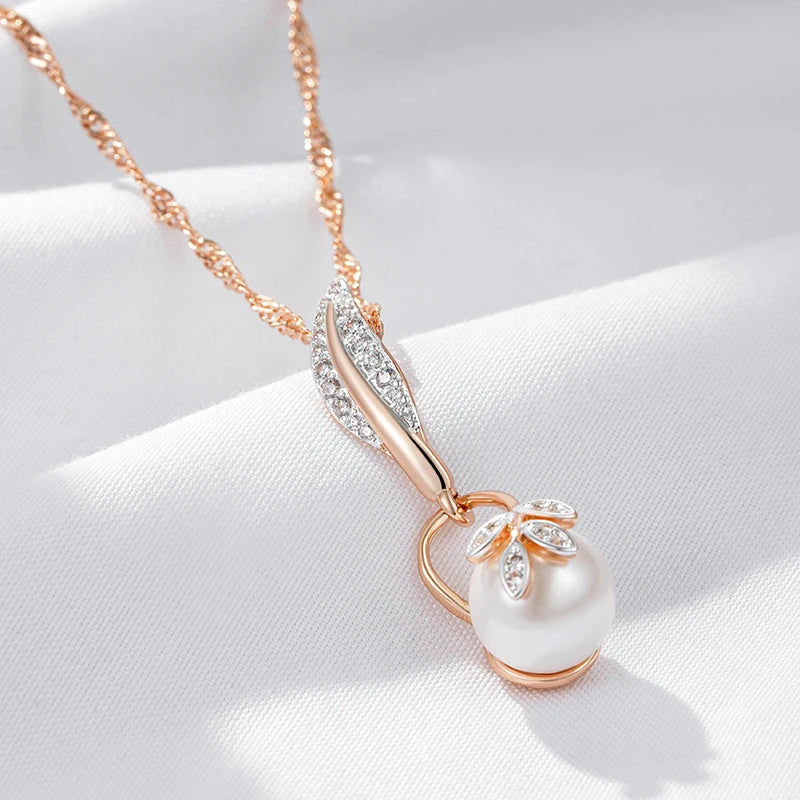 Crystal Flower Pearl Pendant Necklace