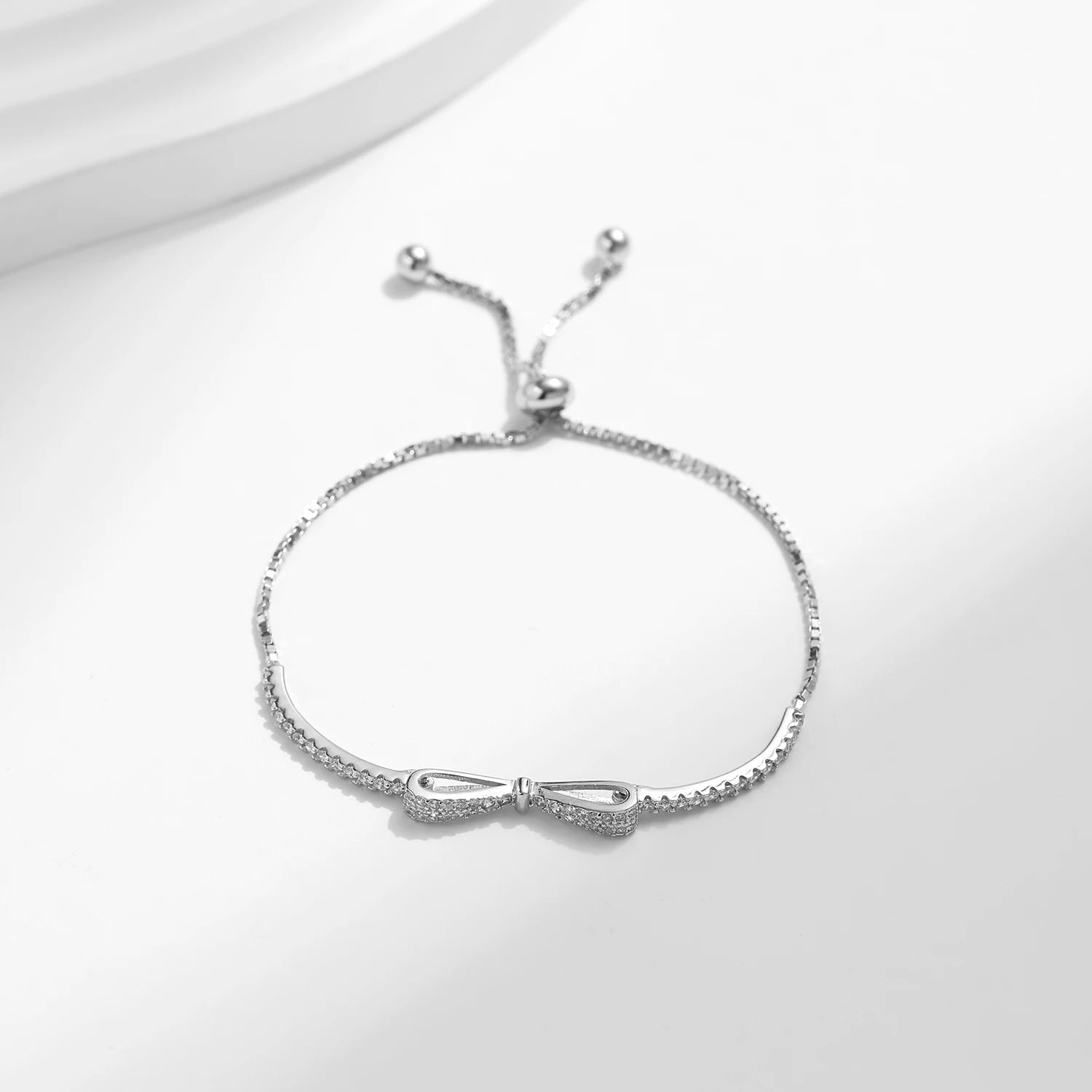 925 Sterling Silver Sparkling Zirconia Bowknot Bracelet