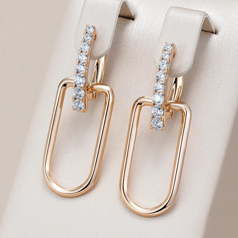 Rose Gold Color Glossy Hollow Square Drop Earring