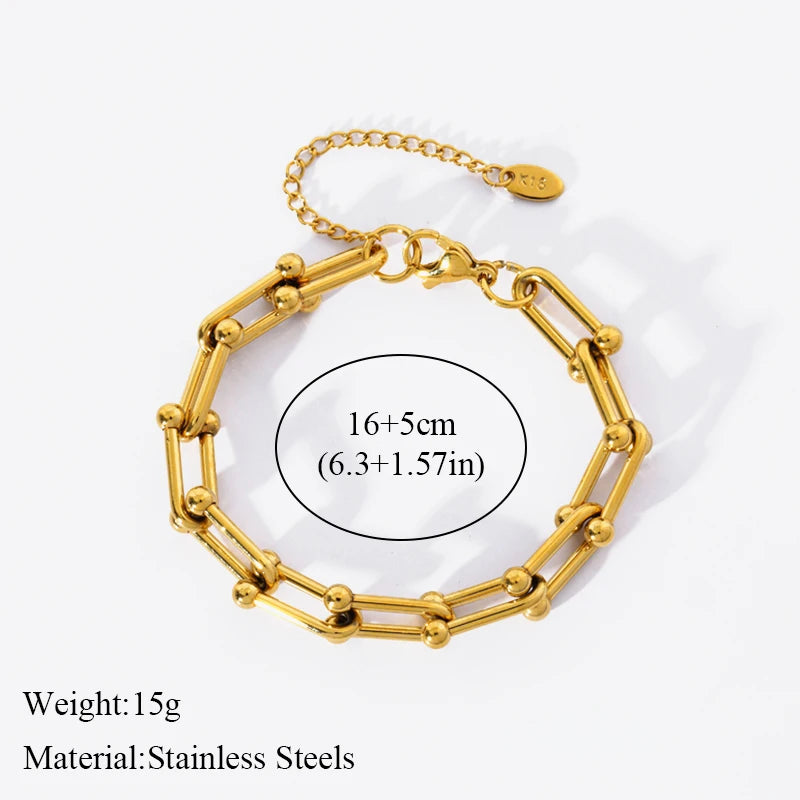 Stainless Steel Gold Color Thick Chain Necklace Bracelet