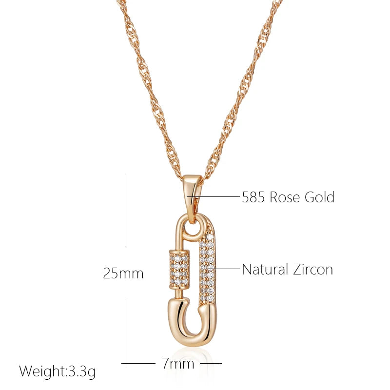 Trendy 585 Rose Gold Color Personality Pin Shape Pendant Necklace