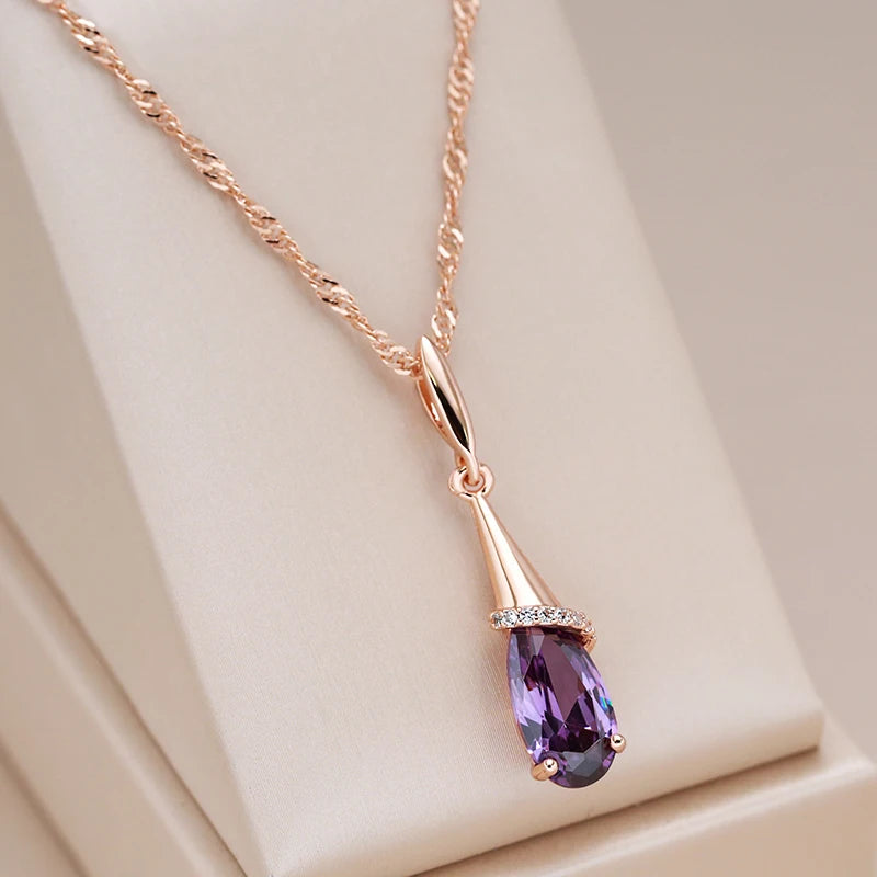 Fashion 585 Rose Gold Color Long Pendant Necklace