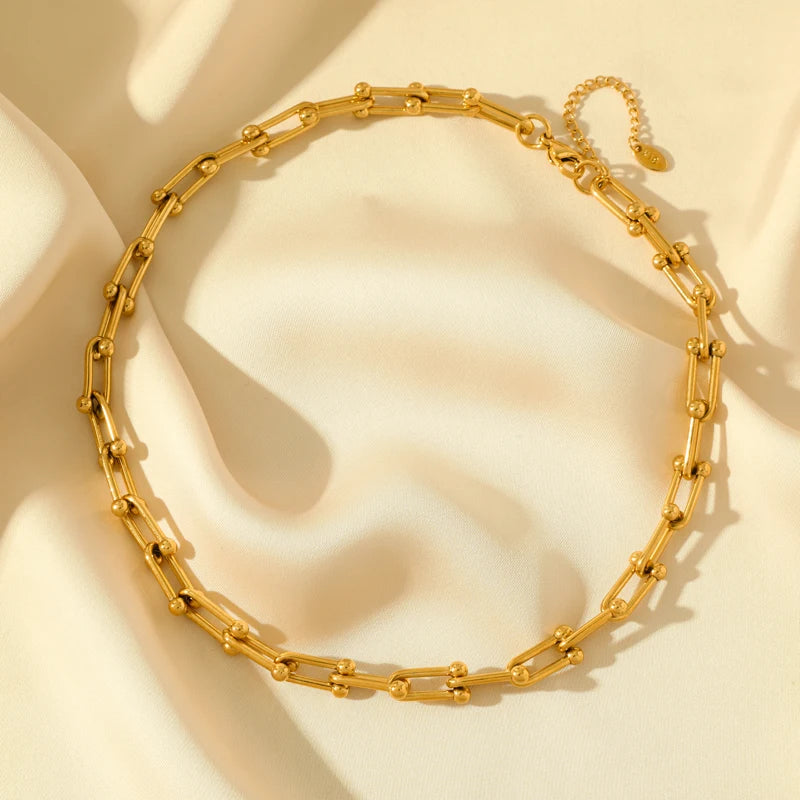 Stainless Steel Gold Color Thick Chain Necklace Bracelet