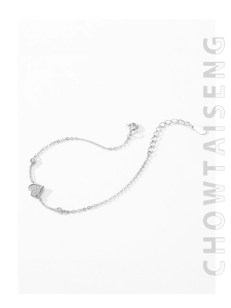 925 Sterling Silver Sweet  Heart Zircon Link Chain Bracelet