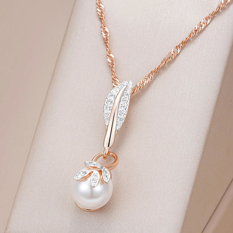 Crystal Flower Pearl Pendant Necklace