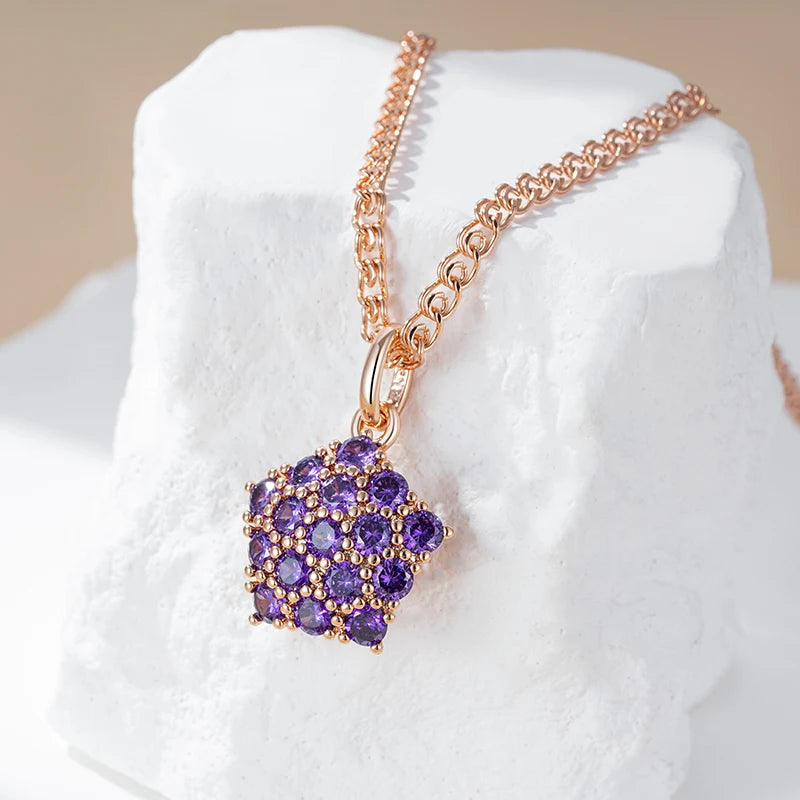 Shiny Purple Natural Zircon Pendant Necklace