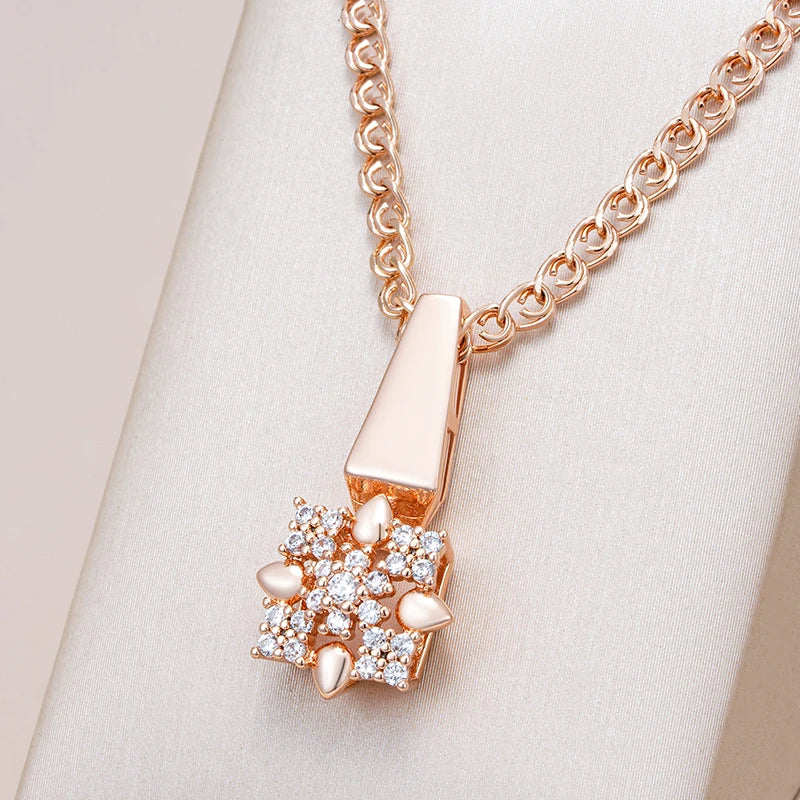 585 Rose Gold Color Crystal Flower Drop Jewelry Sets