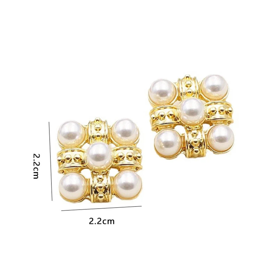 Obega Square Shape Imitation Pearl Tiny Earrings