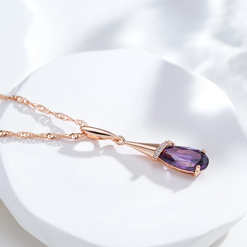 Fashion 585 Rose Gold Color Long Pendant Necklace