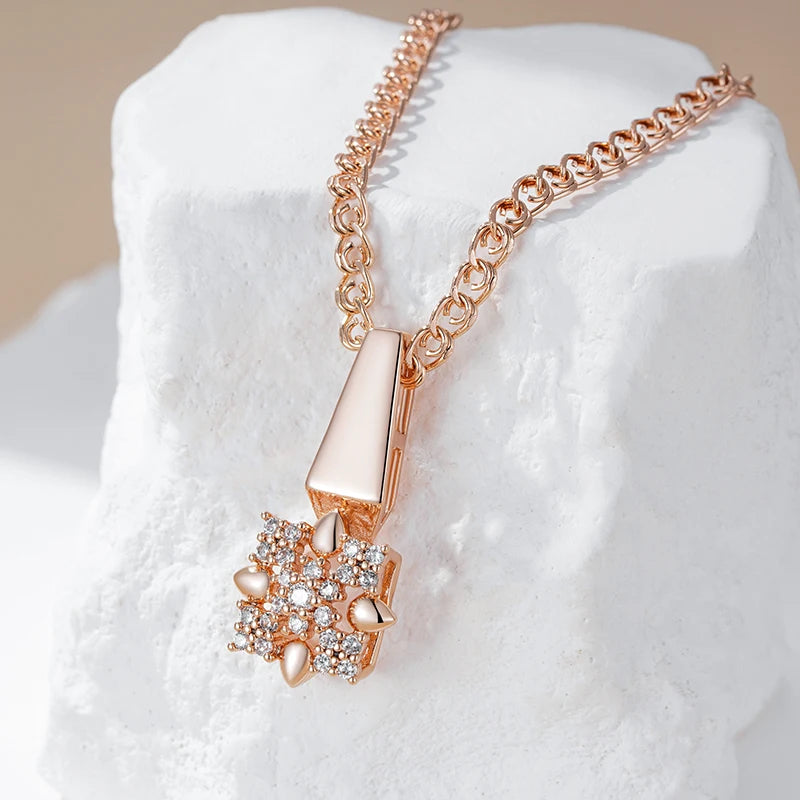 585 Rose Gold Color Crystal Flower Drop Jewelry Sets