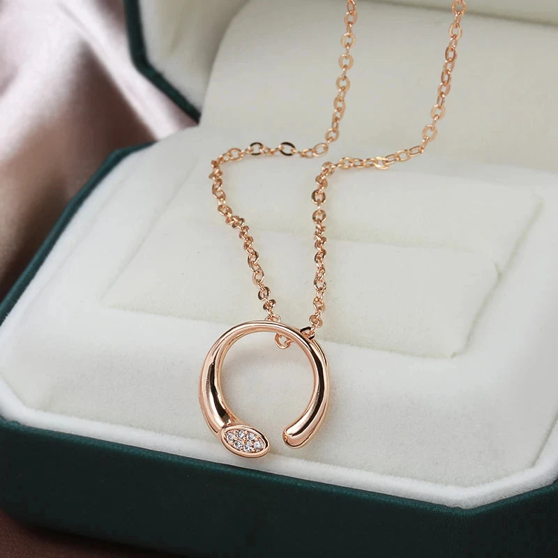 Simple 585 Rose Gold Color Pendant Necklace