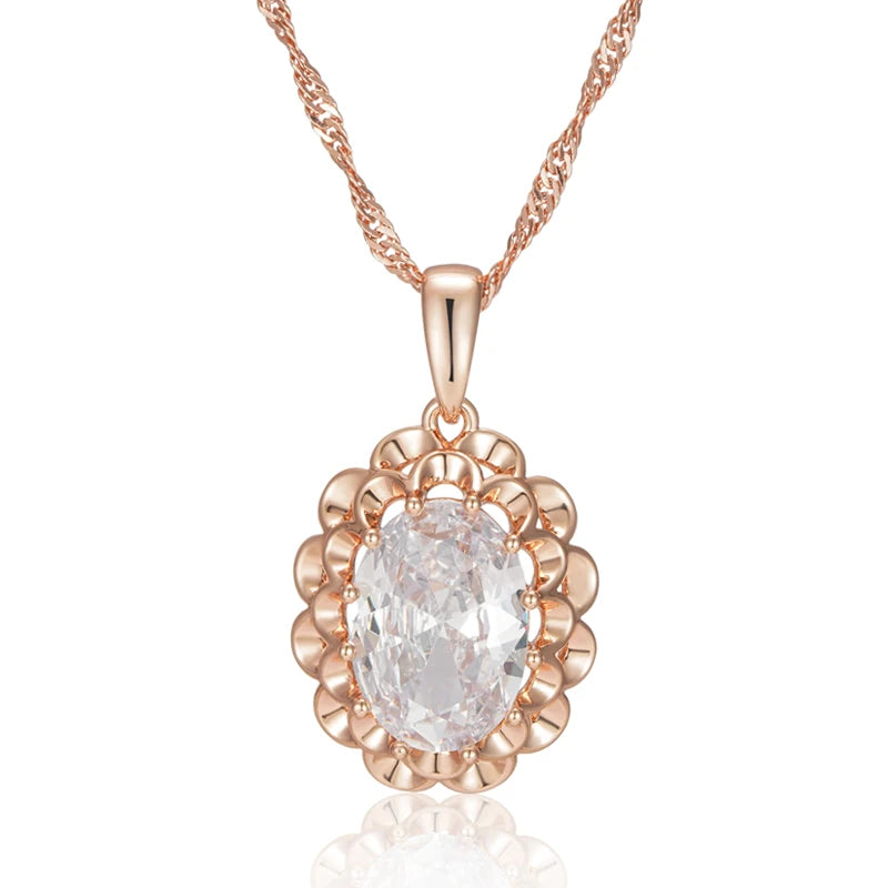 585 Rose Gold Color Crystal Flower Pendant Necklace